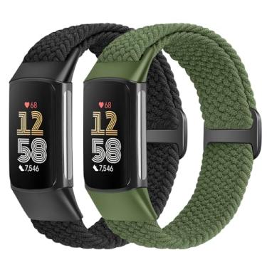 Imagem de VNDAPT Pulseiras elásticas trançadas compatíveis com Fitbit Charge 5/Fitbit Charge 6 para mulheres e homens, pulseira esportiva de nylon elástico respirável ajustável para Fitbit Charge 6 Charge 5