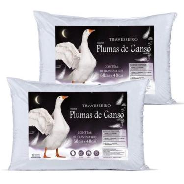 Imagem de 2 Travesseiros Pluma De Ganso Premium Extra Macio Noite de Sono Melhor