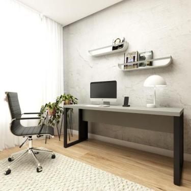 Imagem de Mesa Escrivaninha Reta Industrial 170cm Pés Metal - F5 Office G, Cinza