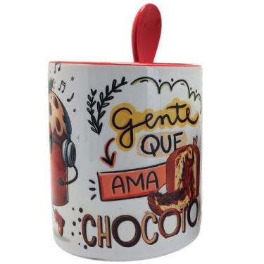 Imagem de Caneca Vermelha com colher Gente que ama Chocotone + chaveiro - Coleçã