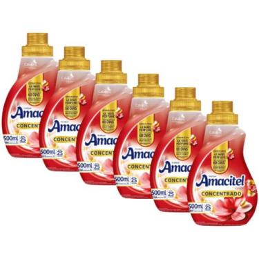 Imagem de Kit 6 Amaciante Roupas Concentrado Amacitel Cheiro Suave 500ml - CasaK