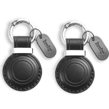 Imagem de Jayanes Porta-chaves de couro genuíno compatível com AirTag – capa segura, chaveiro, acessórios para porta-chaves destinados a Air Tag, preto (pacote com 2)
