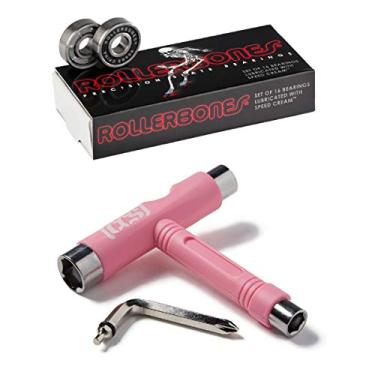 Imagem de RollerBones Rolamentos de skate Bones Roller Bones com ferramenta de skate CCS (rolebones com ferramenta de skate CCS rosa)