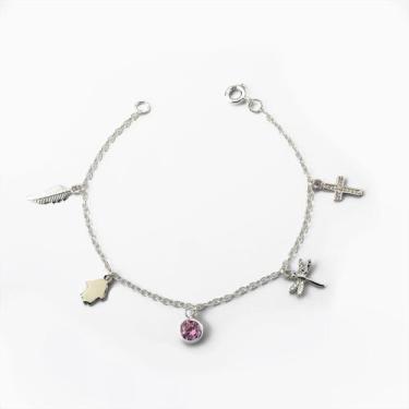 Imagem de Pulseira com Pingentes em Prata 925 - Atraktiva Jóias, 17cm