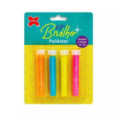 Imagem de Glitter em Poliéster 45g com 4 Cores Rosa, Azul, Amarelo e Laranja - M