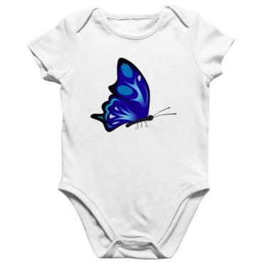 Imagem de Body Bebê Algodão Borboleta Azul - Foca na Moda, Branco, GG