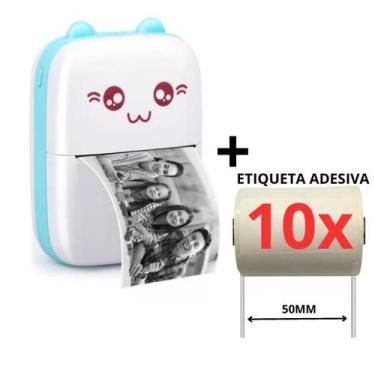 Imagem de Mini impressora bluetooth foto gato + 10 rolos de etiqueta - Xd Mega, 