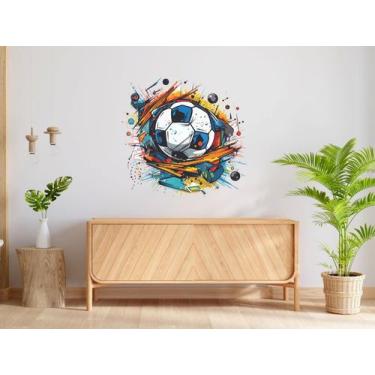 Imagem de Adesivo De Parede Bola Futebol Colorida Mancha Tinta Abstrata Meninos 