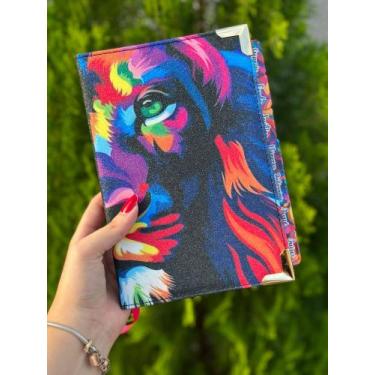 Imagem de Bíblia 100% Glitter Leão colorido com Abas coladas - Capa dura acolcho