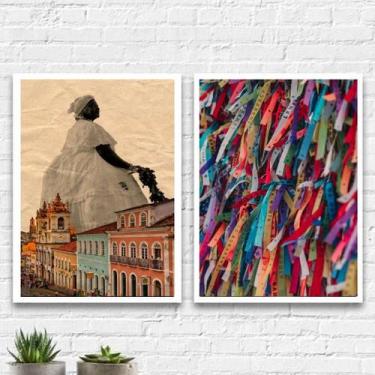 Imagem de Kit 2 Quadros Salvador Bahia 24x18cm - Quadros On-line, Madeira preta