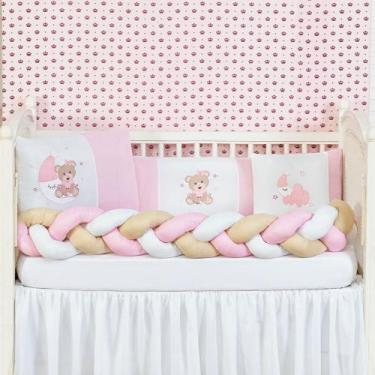 Imagem de Kit Berço Trança Com Edredom Ursinho De Pijama Menina Menino 7 Peças L