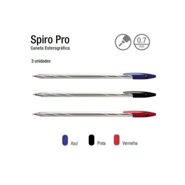 Imagem de Caneta Esferográfica Spiro Pro 0.7mm c/ 3 Cores Pt, Az,Vm - CIS