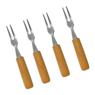 Imagem de Jogo 4 Garfos Inox Cabo Madeira P/Fondue Petisco Queijo - Kehome, 7223