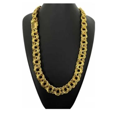 Imagem de Cordão Luxo 18mm Friso Triplo Banhado A Ouro joias maciças - A.R Varie