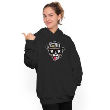 Imagem de Moletom feminino estampado ganguru flanelado com capuz urso bone bolad