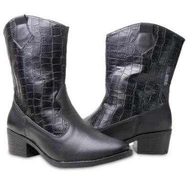 Imagem de Bota Western Texana Croco Feminino Zíper Moda Country Salto Baixo-Feminino