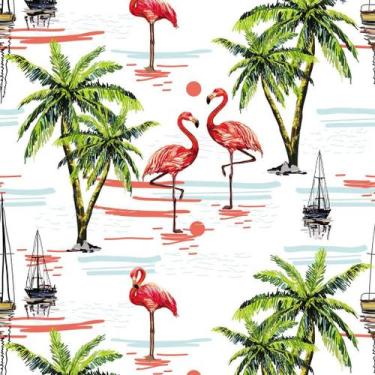 Imagem de Papel De Parede Temático Flamingos E Fundo Branco - 1,5x0,5m - DEKAL D