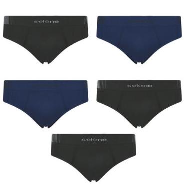 Imagem de Kit 5 Cueca Selene Masculina Slip Microfibra sem costura, Preto e azul