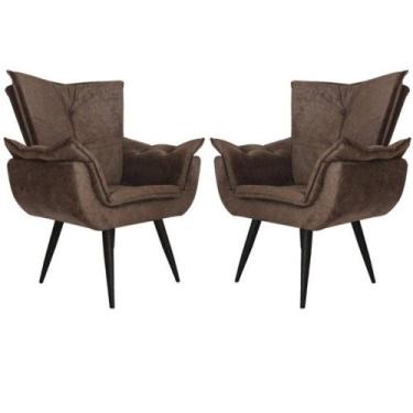 Imagem de Kit 02 Poltronas Decorativas Emília Plus Pés Palito Suede Marrom - SA 