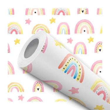 Imagem de Papel de Parede Adesivo Arco Íris Cores Pasteis Menina Infantil Bebê M