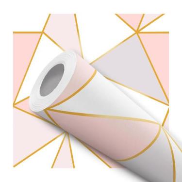 Imagem de Papel De Parede Vinílico Geométrico Roxo E Rosa Gold Quarto e Sala  - 