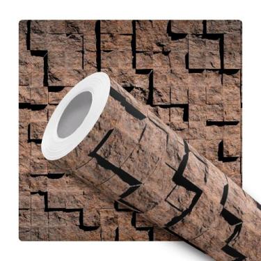Imagem de Papel De Parede Adesivo Lavável Cubos Pedras Rocha Rustico Ferrugem - 