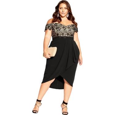 Imagem de City Chic Vestido feminino plus size renda Glamou Ff, Preto, 46