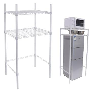 Imagem de Podoy Suporte ajustável para mini geladeira e micro-ondas – Prateleira de metal de 2 camadas, dormitório/cozinha/escritório, rack de armazenamento independente (branco sem rodas)