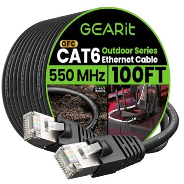 Imagem de GearIT Cabo externo Cat6 – 30,5 m à prova d'água enterro direto 23AWG Cat 6 Ethernet - Par trançado de folha FTP, blindado, à prova d'água LLDPE e resistente a UV