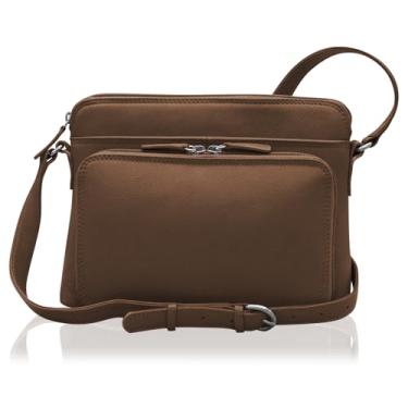 Imagem de ili New York 6333 Bolsa de ombro de couro com organizador lateral, Toffee, One Size