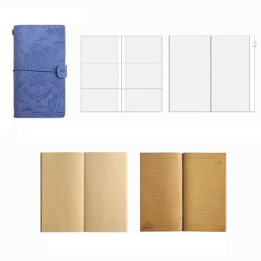 Imagem de Caderno de planejamento de viagem retrô, papel kraft de folhas soltas, diário minimalista de notas de estudante-HH-01-planejador-azul