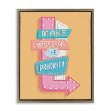 Imagem de Stupell Industries Make Yourself The Priority Framed Floater Canvas Wall Art Design por Nancy McKenzie, moldura flutuante marrom, 43 x 53 cm