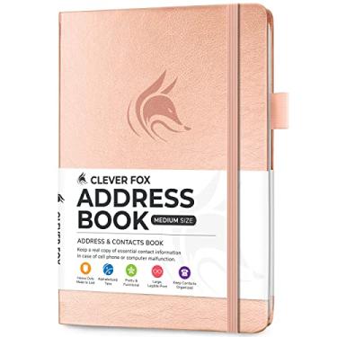 Imagem de Clever Fox Livro de endereços com abas alfabéticas – telefone de couro PU e agenda de endereços para manter contatos seguros, diário organizador de contatos, tamanho médio (14 cm x 19 cm), ouro rosa