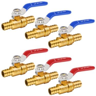 Imagem de Horiznext Válvula de esfera pex de 1/2 polegada, kit de válvula de farpa de fechamento de porta completa de latão com anéis de crimpagem para tubos de aquecedor de água, mangueira de jardim linha de