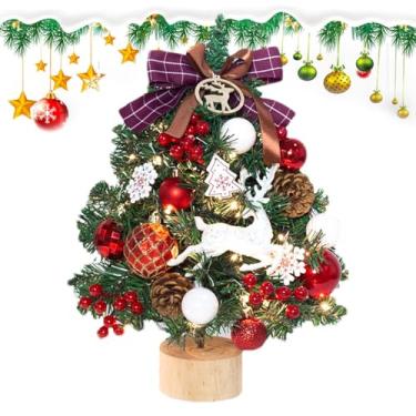 Imagem de Árvore de Natal de mesa com luzes, pequena árvore de Natal iluminada - Árvore de Natal diminuta artificial dobrável do pinho Enfeites Para Arvores De Natal | Árvore de Natal pequena realista de mesa p