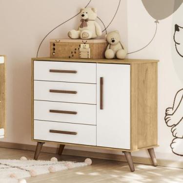 Imagem de Cômoda Sapateira Infantil Qencanto Retrô 3825 Qmovi Freijó Branco Acet