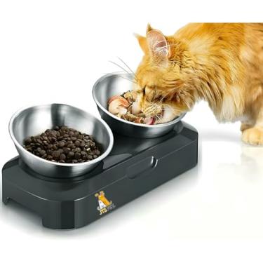 Imagem de Tigela Comedouro E Bebedouro Duplo com Inclinação Inox para Gatos e Cachorros Pet Antiderrapante Ração Água