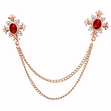 Imagem de Elegante cruz com corrente pendurada broche banhado a ouro prata cristal oval strass corsage borla corrente terno jaqueta broche broche para homens marido presentes, Zinco, Cristal