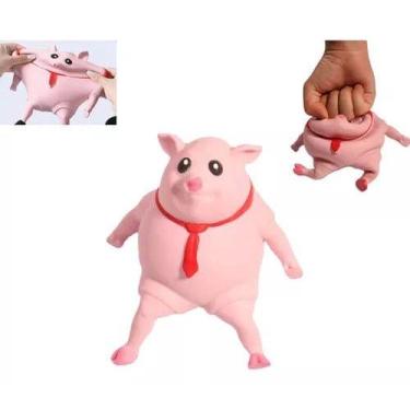 Imagem de Brinquedo porquinho de apertar, brinquedo de porco rosa bege elástico,