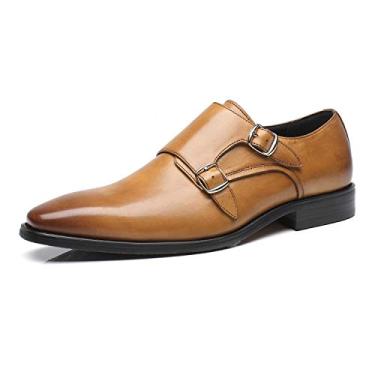 Imagem de La Milano Sapato social masculino com cadarço Oxford clássico bico liso moderno formal sapatos de couro para homens, Charles-1-conhaque, 38