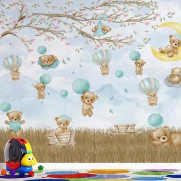 Imagem de Papel de Parede Infantil Ursos e Balões Azuis - AloPapers, 4,00m de la