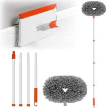 Imagem de Qaestfy Limpador De Ventilador De Teto, Espanador E Ferramenta De Limpeza De Rodapé Com Cabo, Cabo Longo Extensível Com Almofadas Reutilizáveis Para Assoalho, Limpador De Pás De Ventilador De Teto,