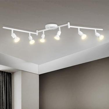 Imagem de Karyoosi Luminária De Trilho De 6 Luzes, Cabeças Giratórias Gu10, Branco Fosco, Lâmpadas Não Incluídas, Perfeita Para Cozinha, Escritório, Lavanderia, Sala De Jantar