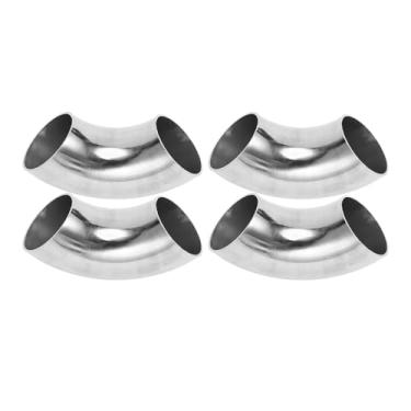 Imagem de Motoforti 4 peças 90 graus mandril curva cotovelo carro modificado tubo de escape tubulação 4.4 cm espessura OD 1,5 mm/16GA 45x125x1,5 mm aço inoxidável 304 tom prata