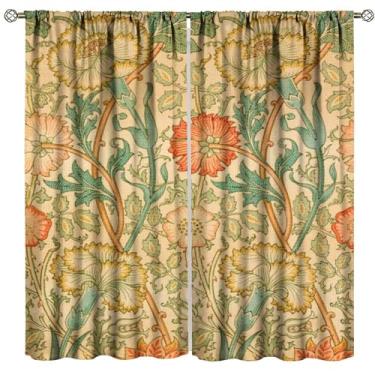 Imagem de Cortinas de plantas vintage, William Morris Art Flower Cortinas decorativas com estampa clássica para quarto, sala de estar, casa, 107 cm L x 114 cm C