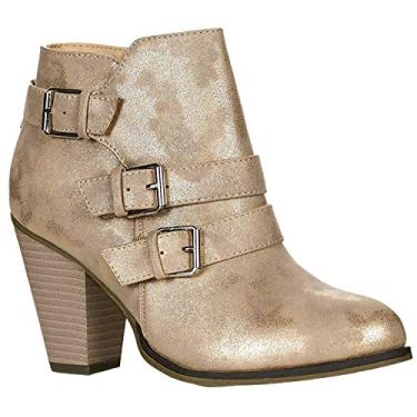 Imagem de Bota feminina Forever Camila-62 com fivela e salto bloco, cano baixo, TPS Camila-62, Champagne, 5.5