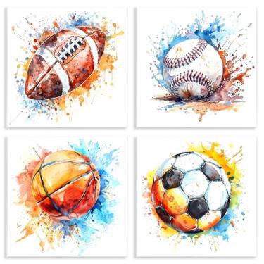 Imagem de Stupell Industries Conjunto de arte de placa de parede Modern Splash Sports Balls 4 peças por LSR Design Studio, 12 x 12