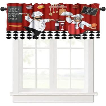 Imagem de Cortinas de sanefa de cozinha chefe, vintage, gordo, chefe, búfalo, xadrez, bolso para varão, vermelho, decoração de cozinha, camadas, cortinas pequenas para café, cortinas para sala de estar, quarto,