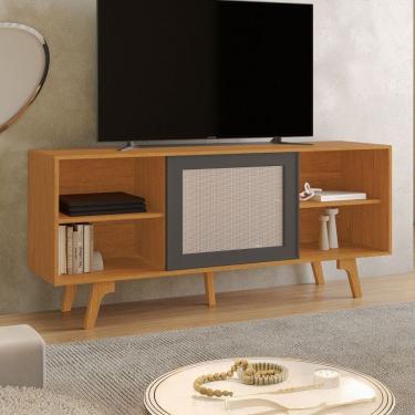 Imagem de Rack para TV Até 56 Polegadas Garra Candian 1 Porta Cinamomo/Grafite - Jcm Móveis