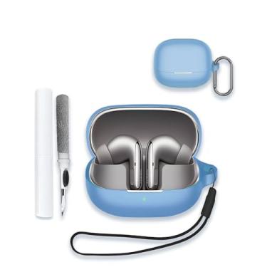 Imagem de Capa para xiaomi Buds 5 pro 2025 novo fone de ouvido aberto TWS, capa protetora de silicone macio portátil resistente a arranhões com kit de limpeza, mosquetão e cordão para xiaomi Buds 5 Pro, azul
